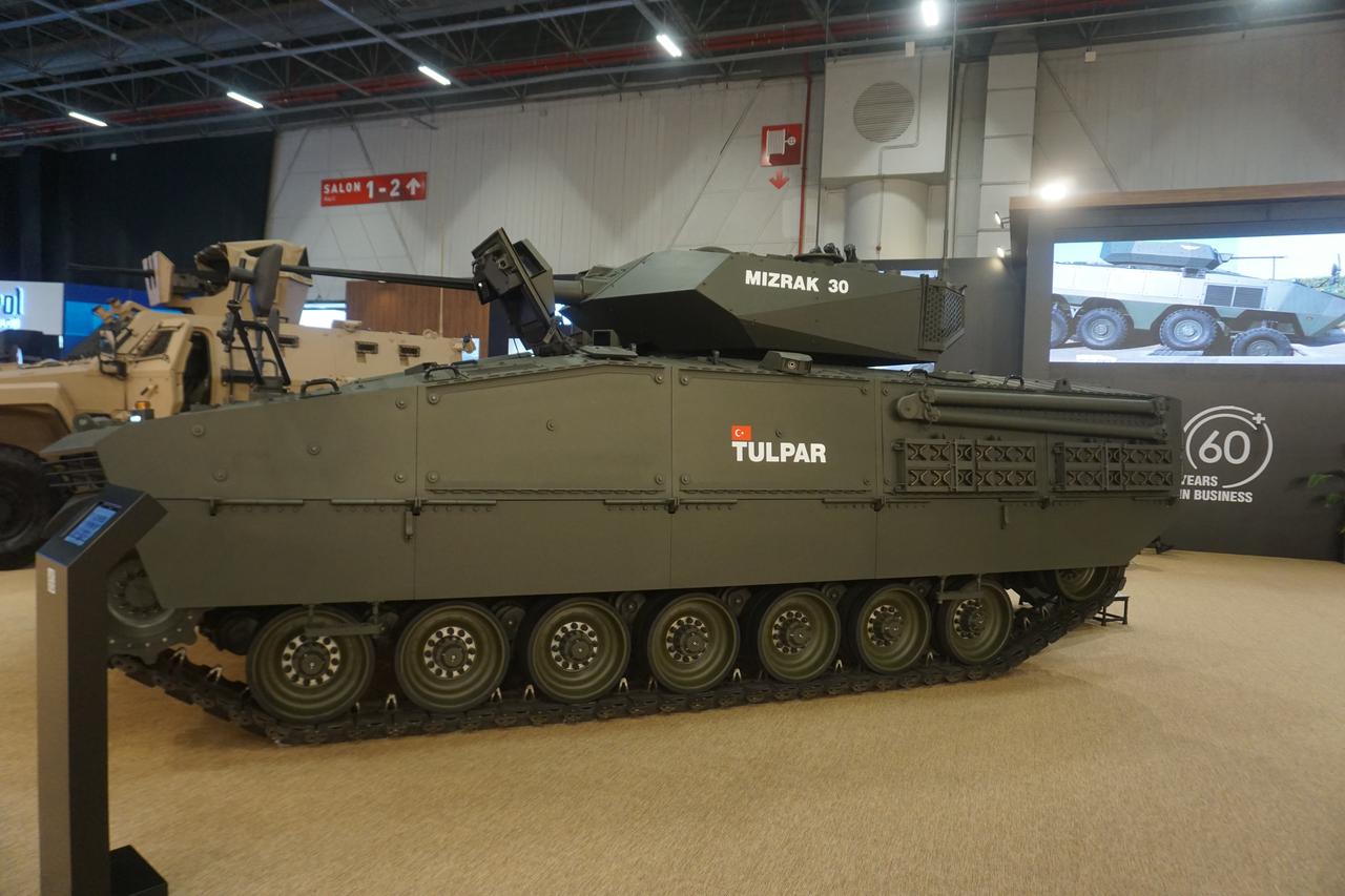 Turkish Otokar's TULPAR armored vehicle is displayed at the IDEF 2025 in Istanbul, Türkiye, July 2025. (Türkiye Today Photo)