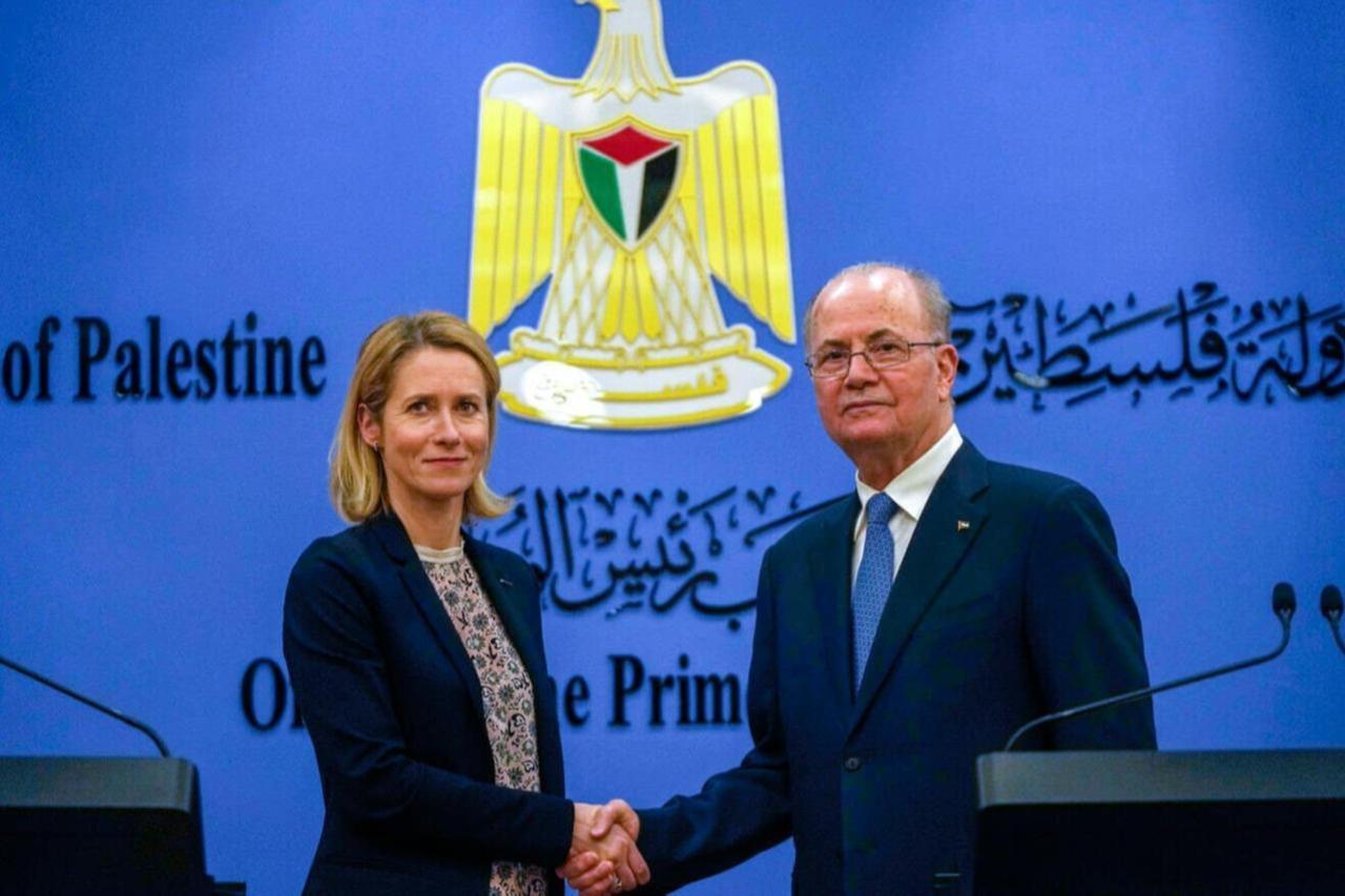 E.U. foreign policy chief Kaja Kallas and Palestinian Authority Prime Minister Mohammad Mustafa during a press conference following their meeting in Ramallah on March 24, 2025. (AFP Photo)