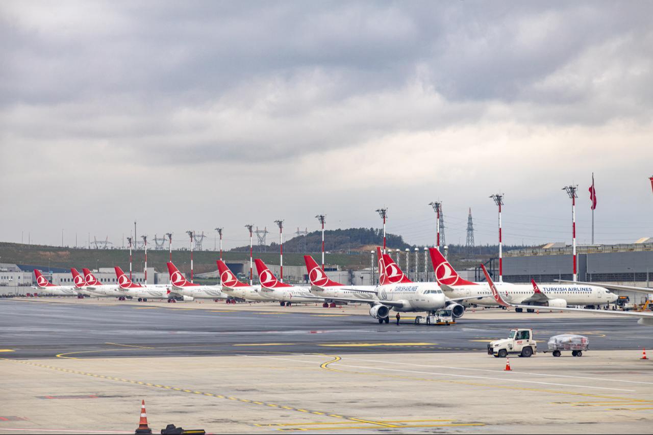 Turkish Airlines passenger jets lined up at Istanbul Airport, Türkiye, Nov. 6, 2020. (Adobe Stock Photo)
