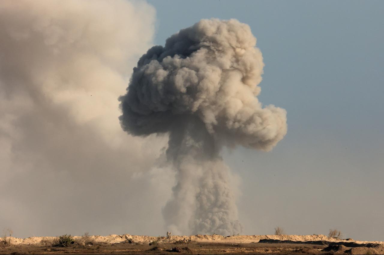 This picture taken from a position near Israel's border with the Gaza Strip shows smoke billowing during an Israeli strike on the besieged Palestinian territory, August 29, 2025. (AFP Photo)