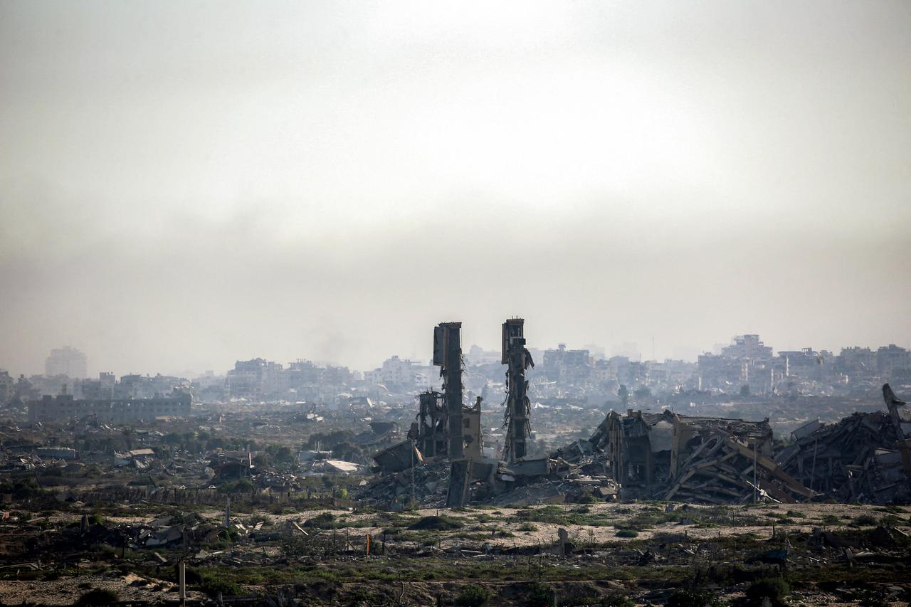 Destroyed buildings are pictured in the Nuseirat camp for Palestinian refugees in the central Gaza Strip on August 30, 2025. (AFP Photo)