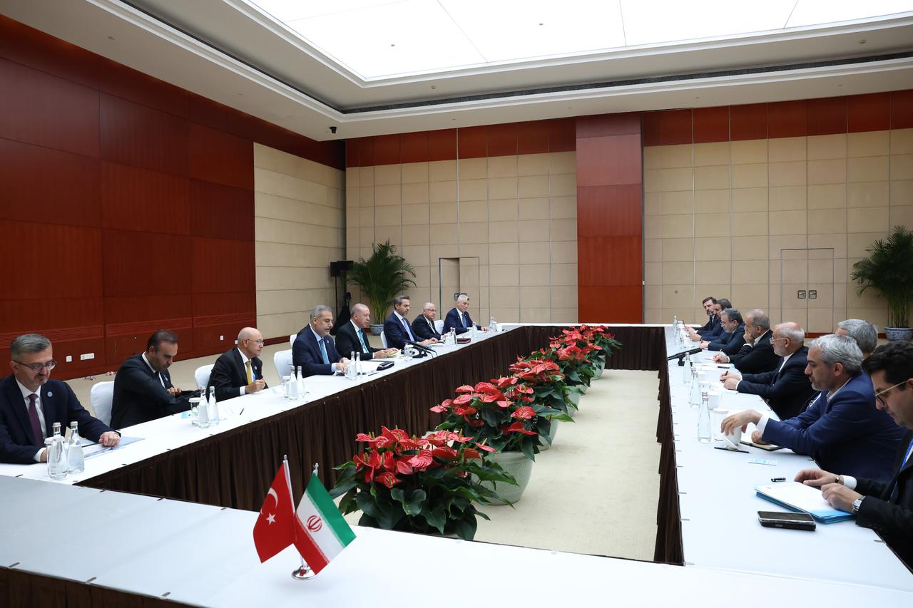 President Erdogan and Iranian President Pezeshkian hold a meeting during SCO Summit 2025 in Tianjin, China, September 01, 2025. (Photo via Turkish Presidency/Murat Cetinmuhurdar)