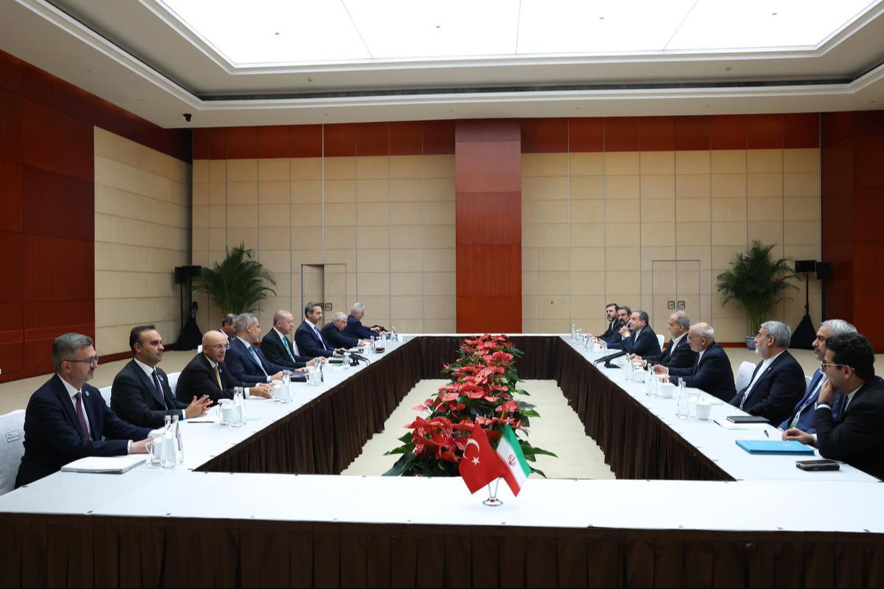 President Erdogan and Iranian President Pezeshkian hold a meeting during SCO Summit 2025 in Tianjin, China, September 01, 2025. (Photo via Turkish Presidency/Murat Cetinmuhurdar)