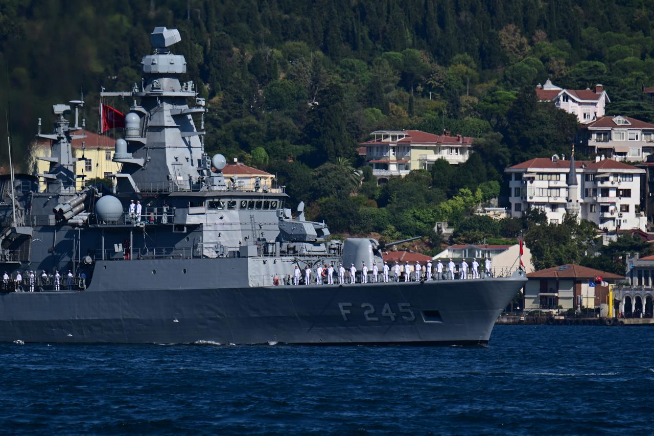 A view of TCG Orucreis sail during a parade in the Bosphorus, held as part of Teknofest's Blue Homeland event, in Istanbul, Türkiye, August 24, 2025. (AA Photo)