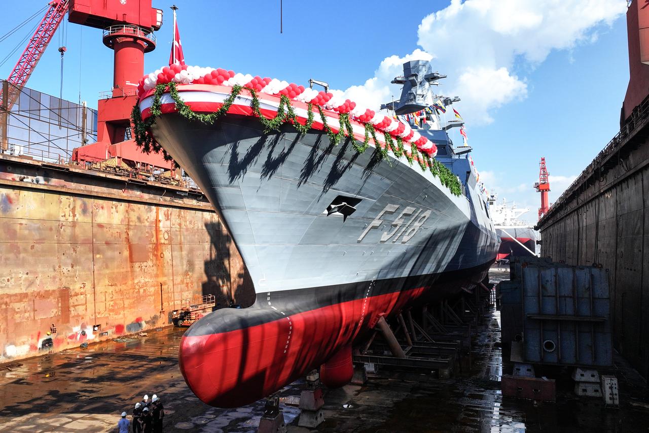 Photos from the launch ceremony of the eighth MILGEM-class frigate TCG Icel (F-518) at Sefine Shipyard, September 1, 2025. (AA Photo)