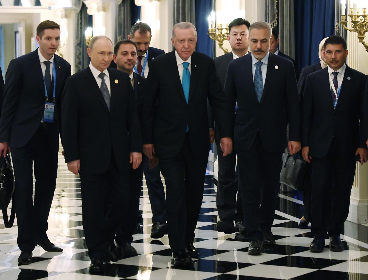 President Erdogan and Russian President Putin holds a meeting before start of SCO Summit 2025 in Tianjin, China September 01, 2025. (Photo via Turkish Presidency/Murat Cetinmuhurdar)