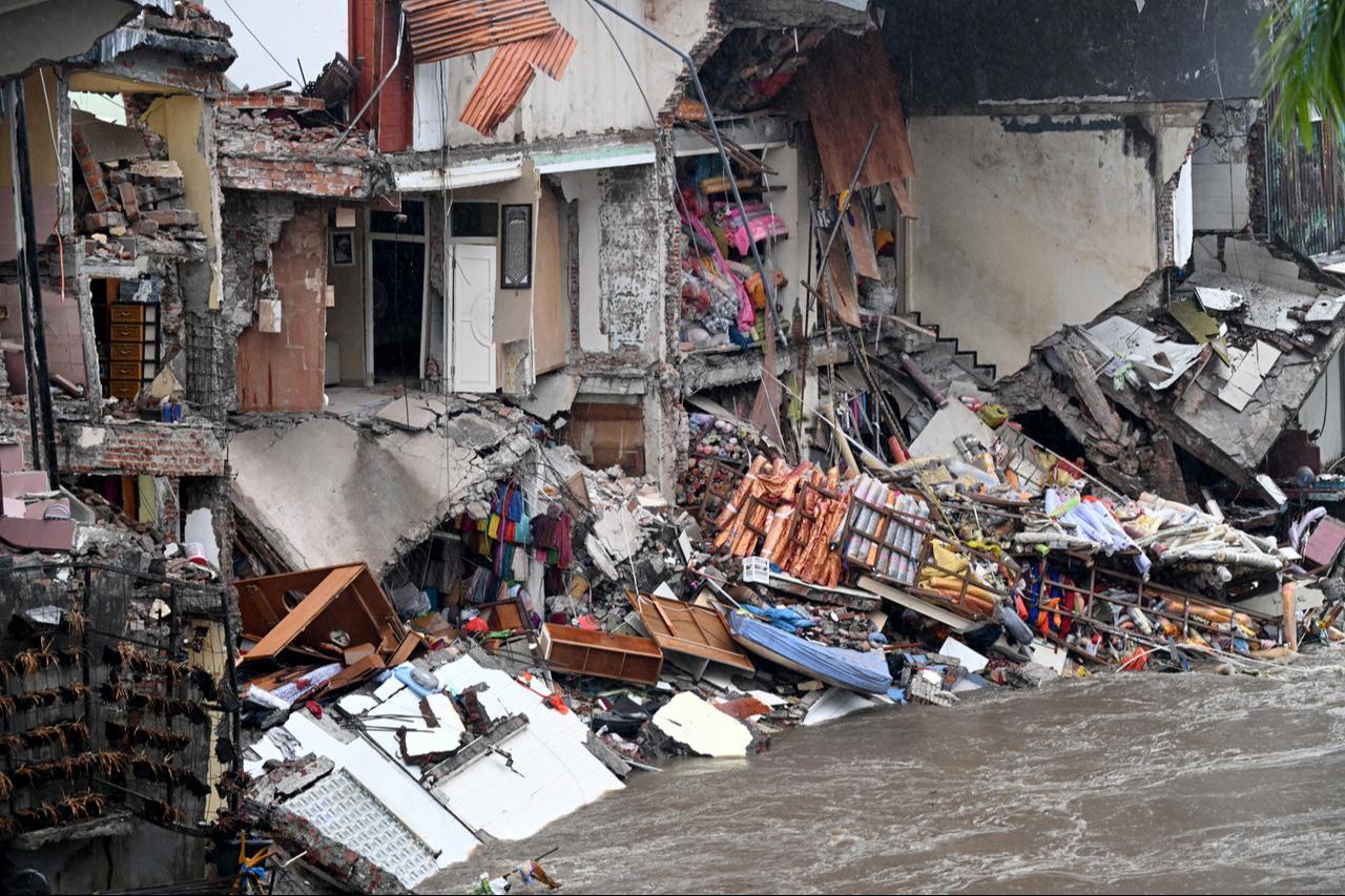 Houses damaged and collapsed by floodwaters are visible in Denpasar on Bali, Indonesia, following heavy rainfall, Bali, Indonesia, September 10, 2025. (AFP Photo)
