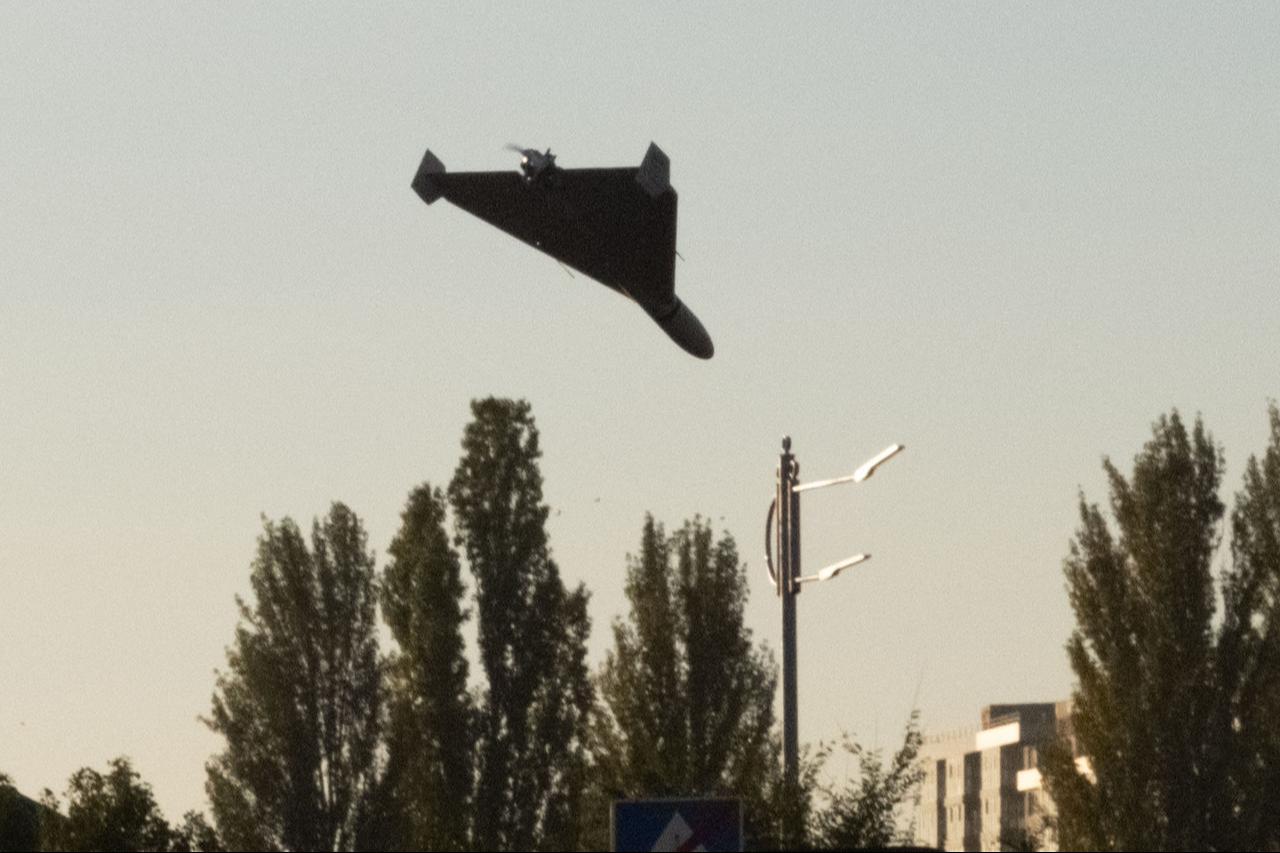 A drone approaches for an attack in Kyiv on October 17, 2022, amid the Russian invasion of Ukraine. (AFP Photo)