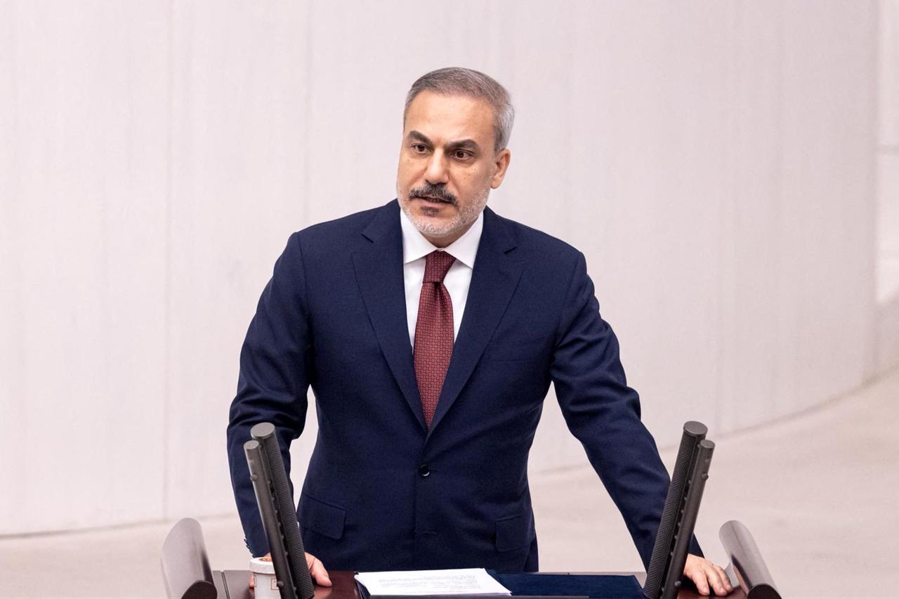 Foreign Minister Hakan Fidan delivering a speech at the Turkish Parliament, August 29, 2025, in Ankara, Türkiye. (Photo via Turkish Foreign Ministry)