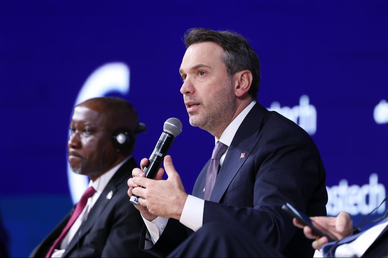 Türkiye's Energy and Natural Resources Minister Alparslan Bayraktar speaking at the Gastech 2025 Forum in Milan, Italy, Sept. 9, 2025. (AA Photo)