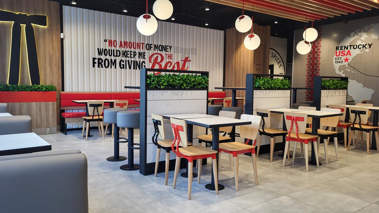 The new design interior of cafe KFC in Kiev, Ukraine, September 2023. (Adobe Stock Photo)