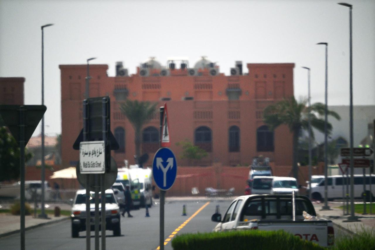 A picture taken from a distance shows one of the buildings in the compound housing members of Palestinian resistance group Hamas's political bureau which was targeted the previous day by an Israeli strike in Doha, Qatar, on September 10, 2025. (AFP Photo)