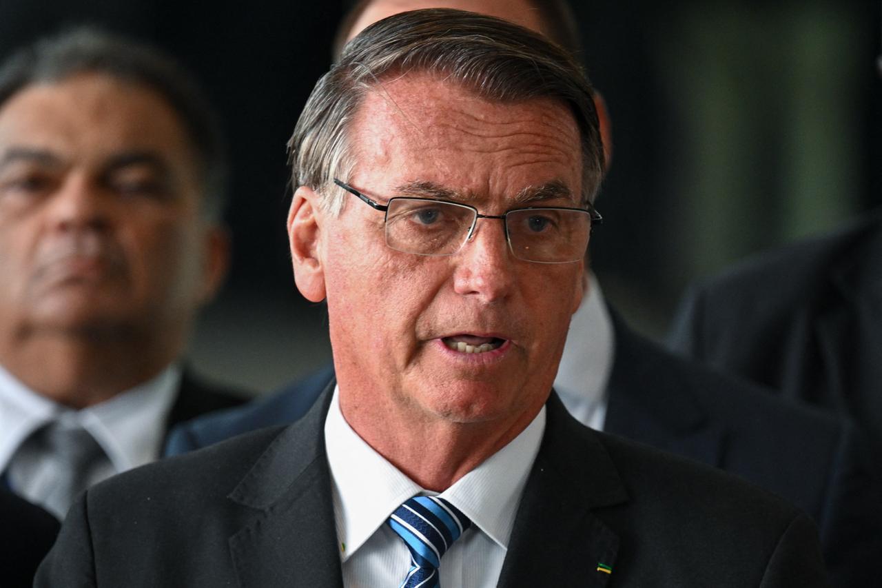 Then-Brazilian President Jair Bolsonaro makes a statement for the first time since Sundays presidential run-off election, at Alvorada Palace in Brasilia, on Nov. 1, 2022. (AFP Photo)