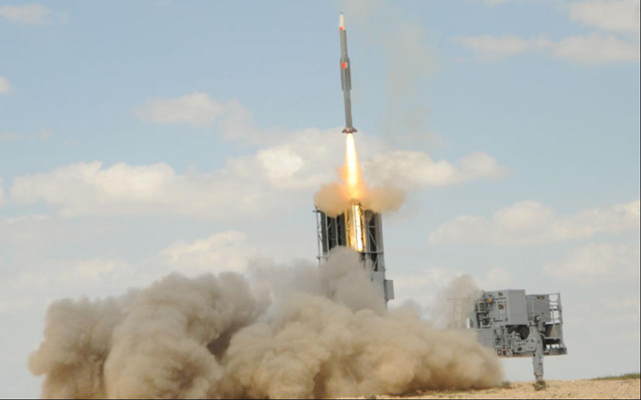The photo shows a missile that was launched from Israel's Barak MX air defense systems at an undated time and location. (Photo via IAI)