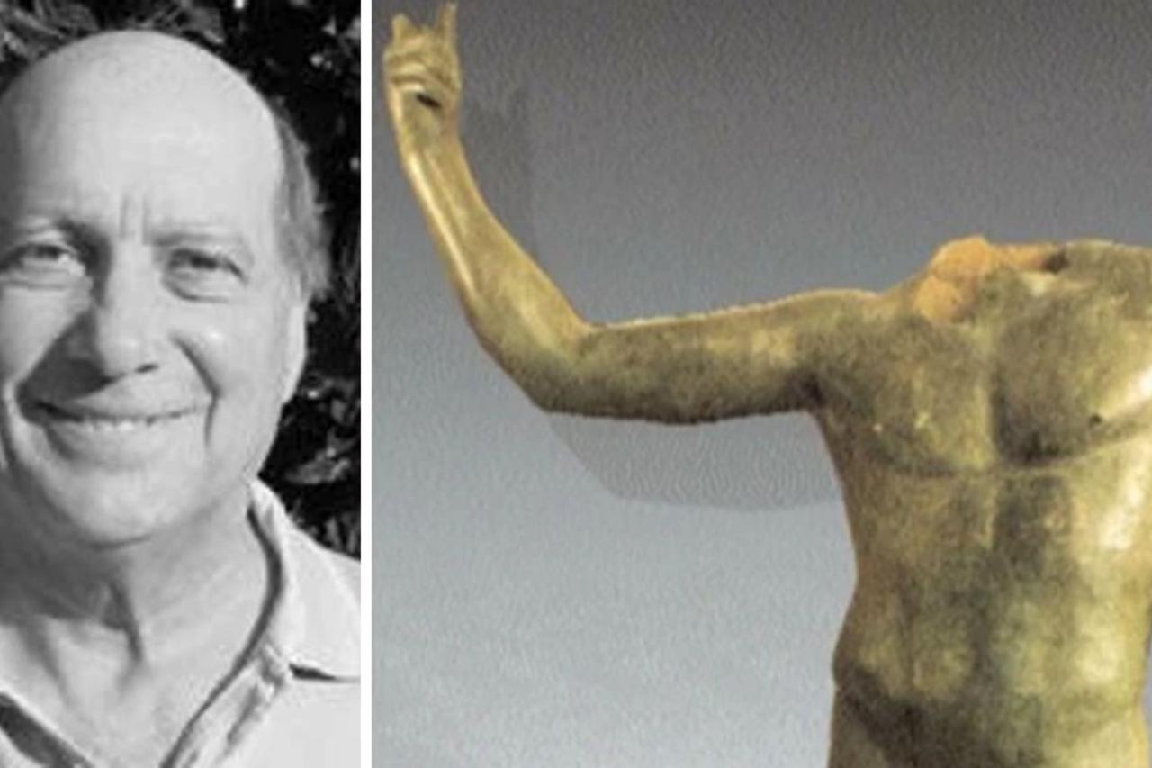 Aaron Mendelsohn (Left), a California collector accused of buying the looted “Nude Emperor” bronze statue from Türkiye, and the Roman-era torso (Right) linked to the case. (Photo via NY Times)