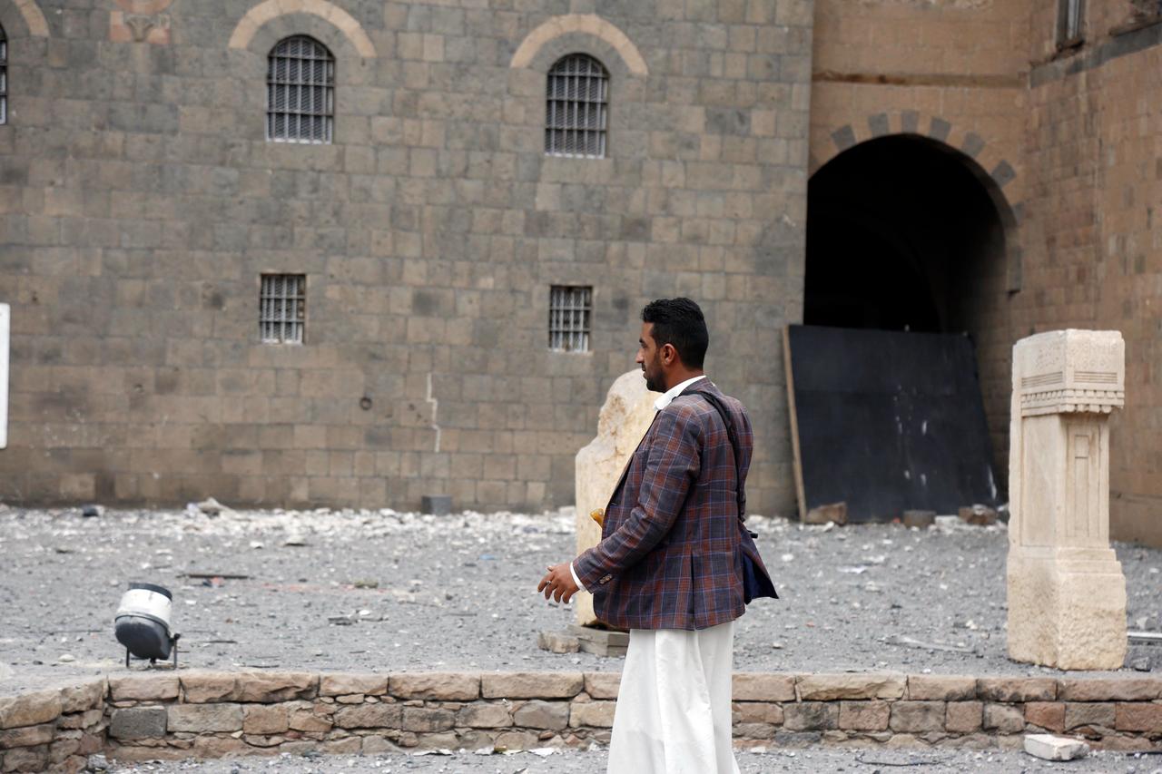 A view of the courtyard of the Yemen National Museum, where debris and damaged artifacts are seen after Israeli airstrikes on the capital Sanaa, Yemen, Sept. 11, 2025. (AA Photo)