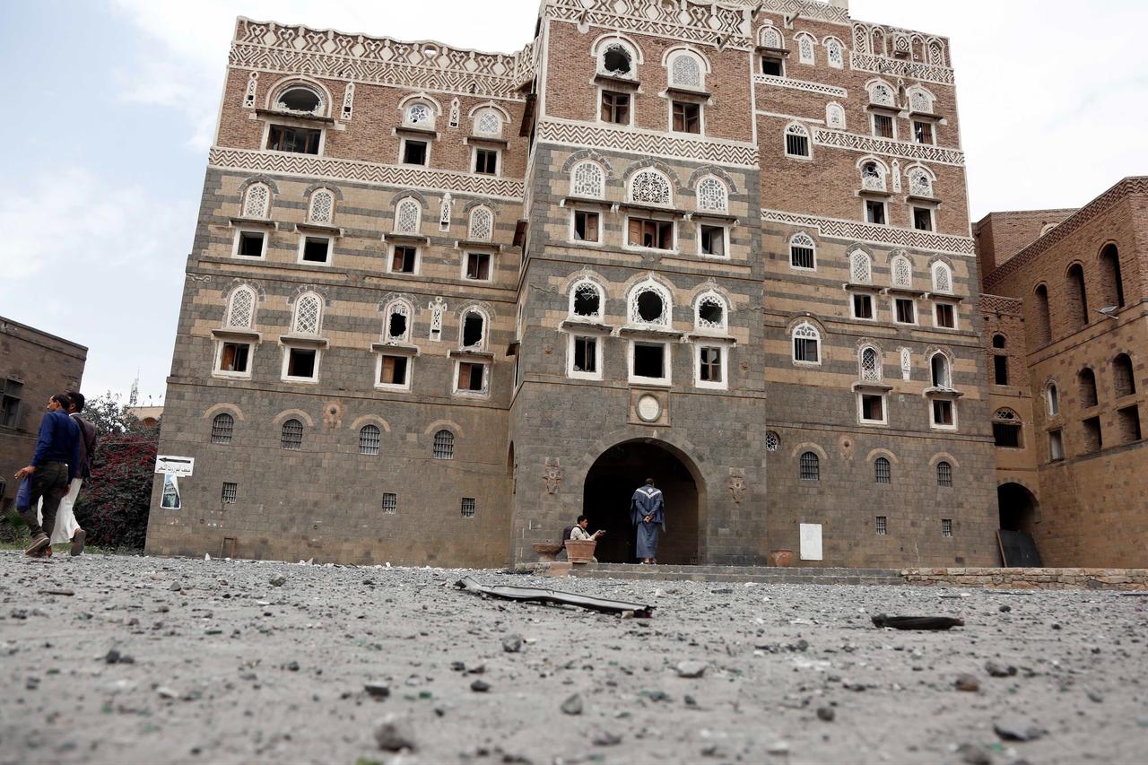 A view of the courtyard of the Yemen National Museum, where debris and damaged artifacts are seen after Israeli airstrikes on the capital Sanaa, Yemen, Sept. 11, 2025. (AA Photo)