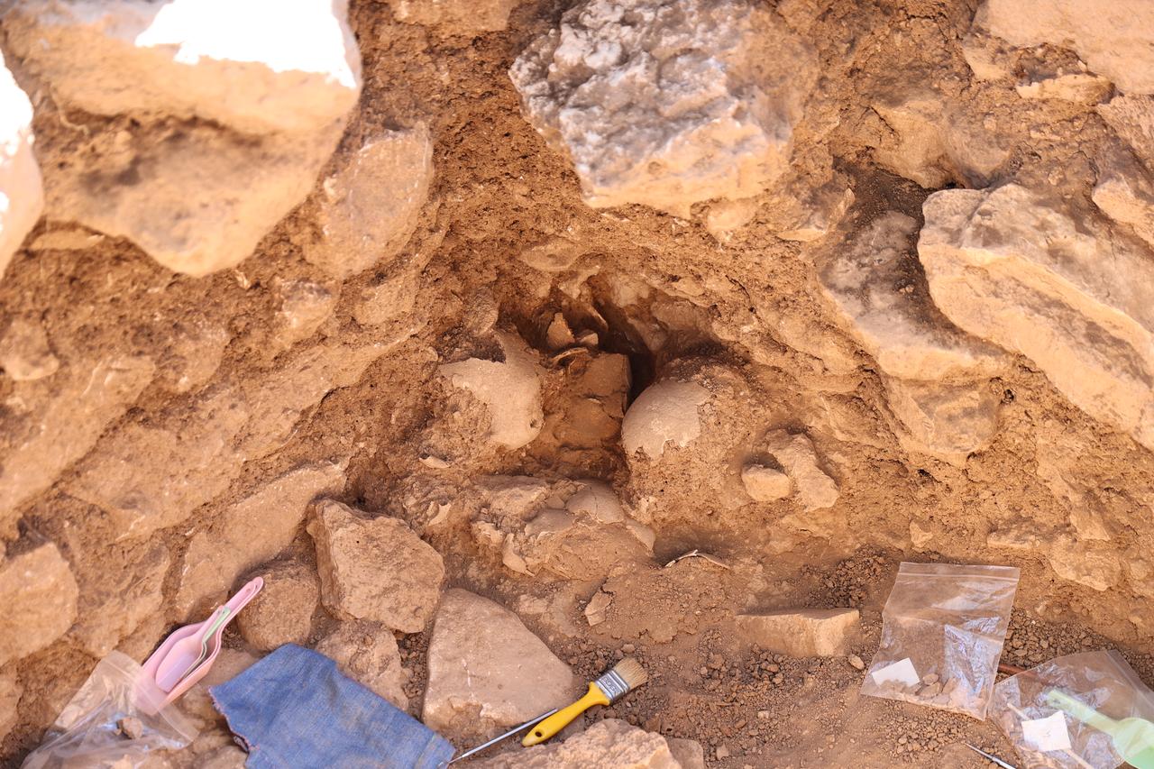 Human skulls unearthed inside a chamber during excavations at Sefertepe, part of Türkiye’s Tas Tepeler Project, Sanliurfa, Sept. 13, 2025. (AA Photo)
