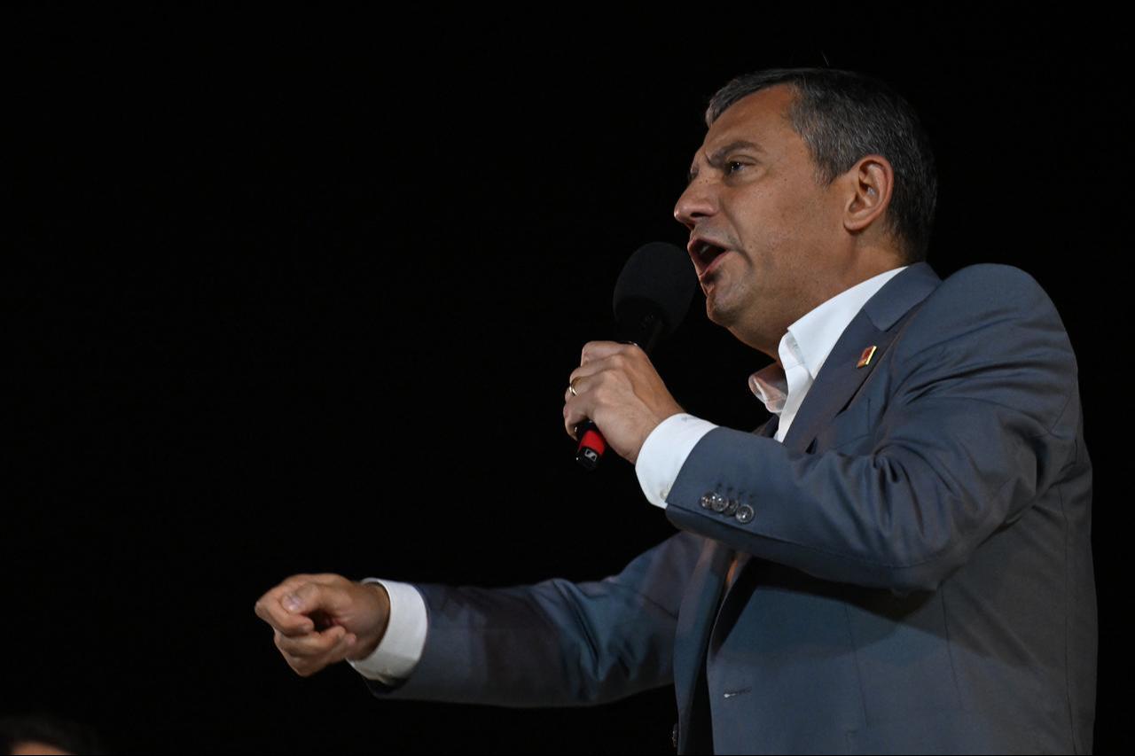 Ozgur Ozel, Leader of CHP, gestures as he speaks during a rally in the Kadikoy district of Istanbul, Sept. 10, 2025. (AFP Photo)