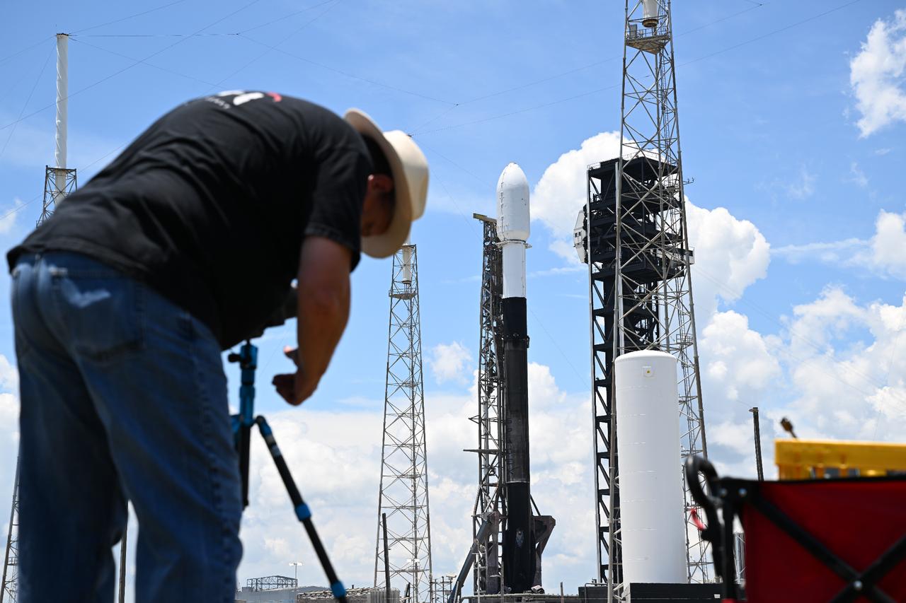 Media members set remote cameras as Turkiye’s first indigenous communications satellite Turksat 6A is placed in a capsule at Cape Canaveral Space Force Station ahead of the launched into orbit on Monday at 5.00 p.m. EDT from SpaceX’s Kennedy facility in Florida, United States on July 08, 2024. (AA Photo)
