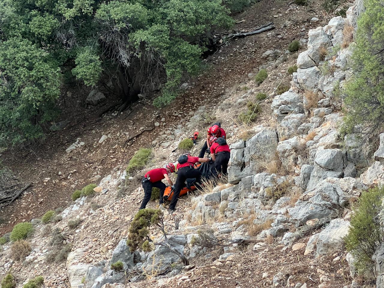 The body of an Australian tourist is being retrieved from the historical Lycian Way in Mugla, Türkiye, Sept. 13, 2025. (AA Photo)