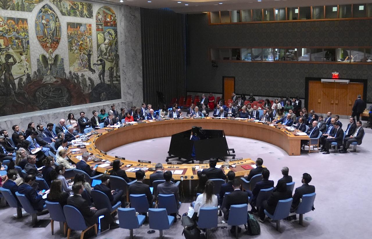 A view of the hall during the emergency meeting of the UN Security Council, following Israeli attacks on Qatar's capital Doha, at U.N. headquarters in New York City, United States, on September 11, 2025. (AA Photo)