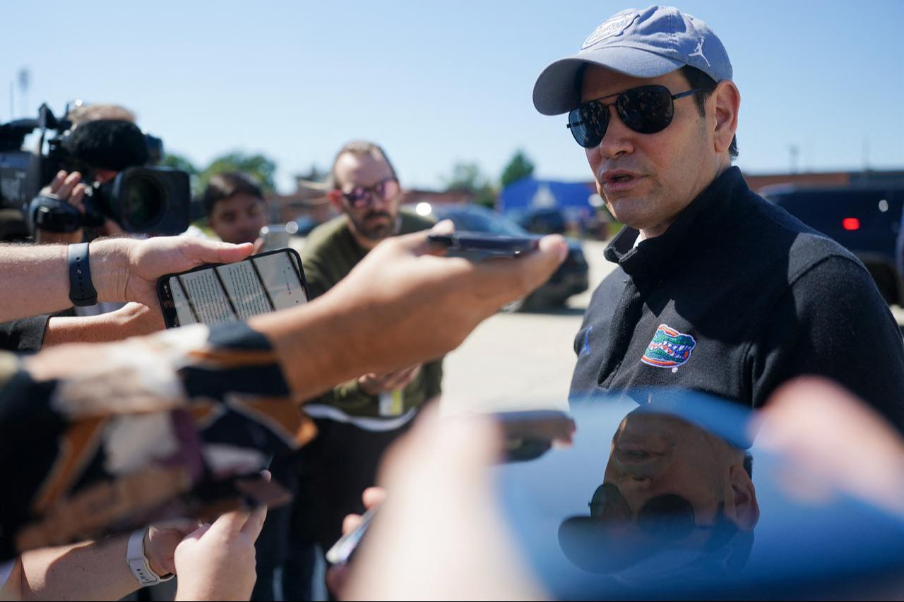 US Secretary of State Marco Rubio speaks to members of the media before departing for Israel at Joint Base Andrews, Maryland, Sept. 13, 2025. (AFP Photo)