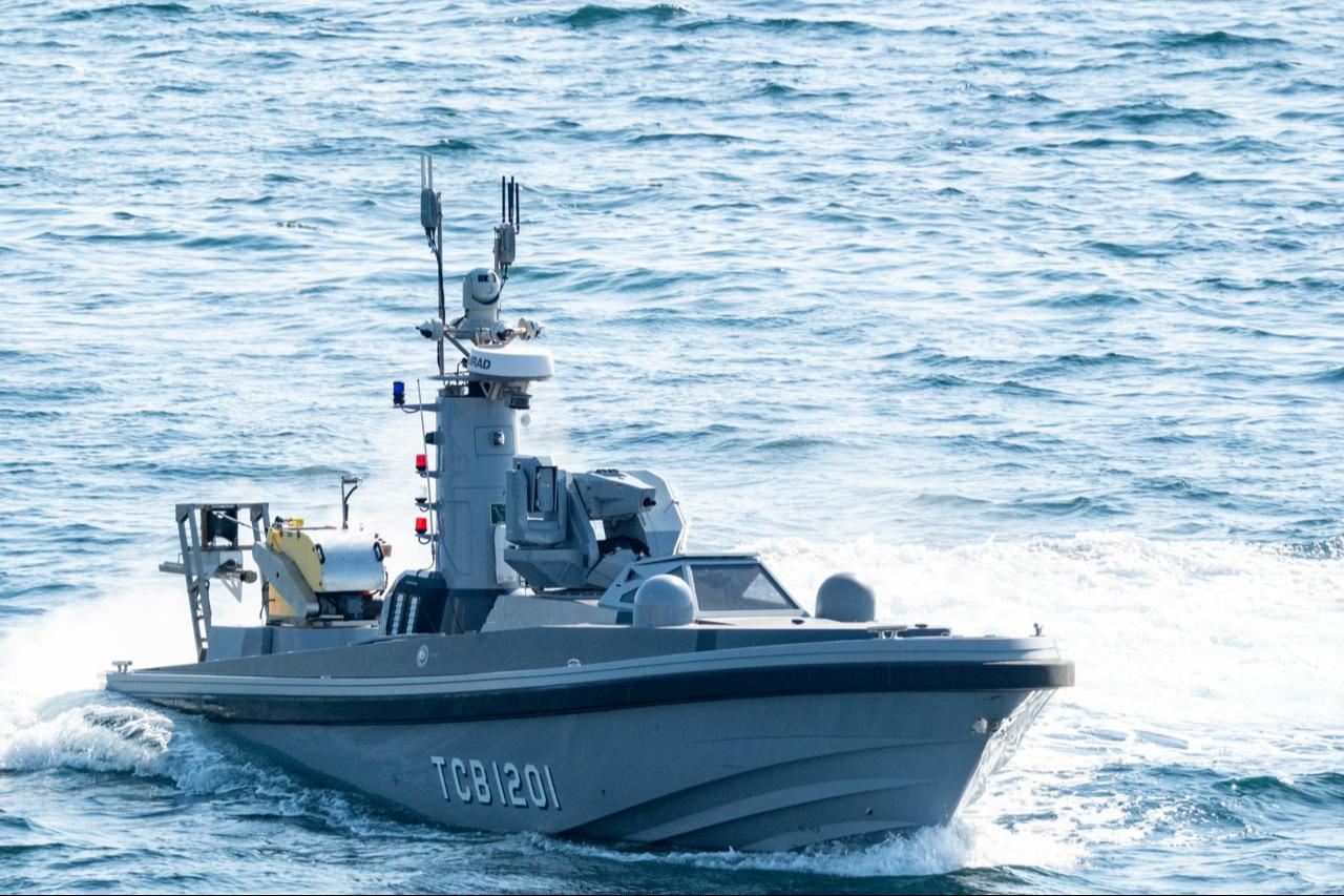 SANCAR Armed Unmanned Surface Vehicle (USV) conducts firing tests in the Marmara Sea on Sept. 14, 2025. (AA Photo)