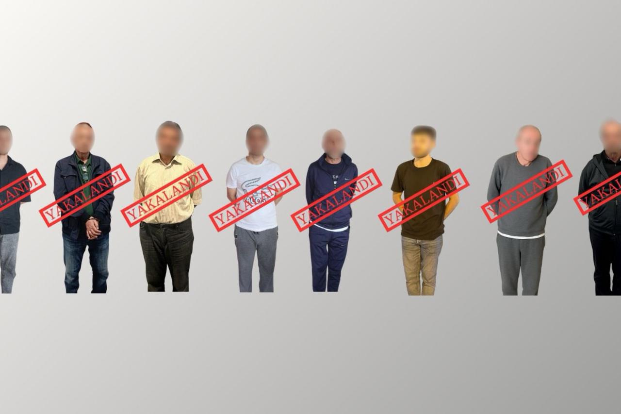 Photo shows suspects wearing vests labeled Yakalandi (Caught), accessed on Sept. 14, 2025. (Photo via X / @AliYerlikaya)