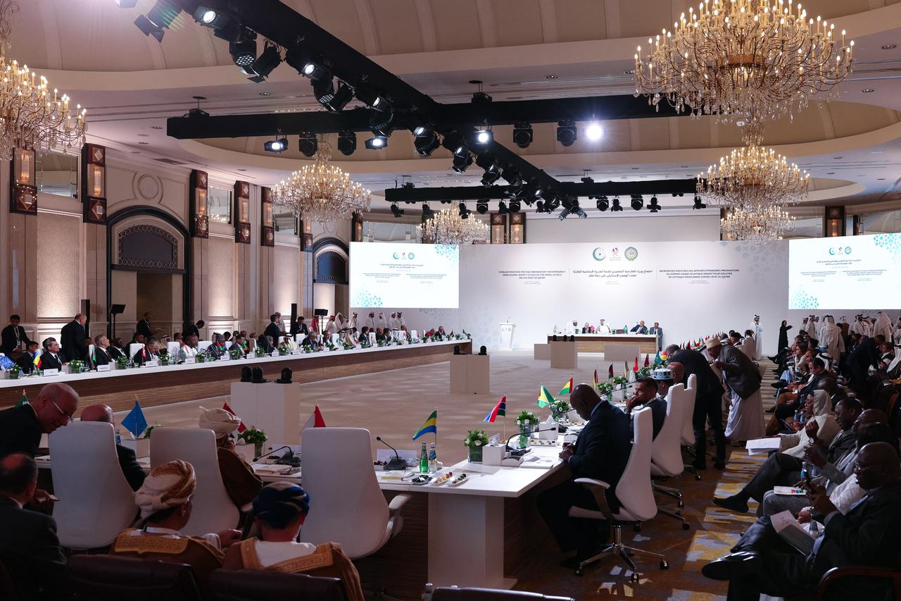 A view of a preparatory meeting Meeting of the Organization of Islamic Cooperation-Arab League Joint Extraordinary Summit held in Doha, Qatar,  on September 14, 2025, (AFP Photo)