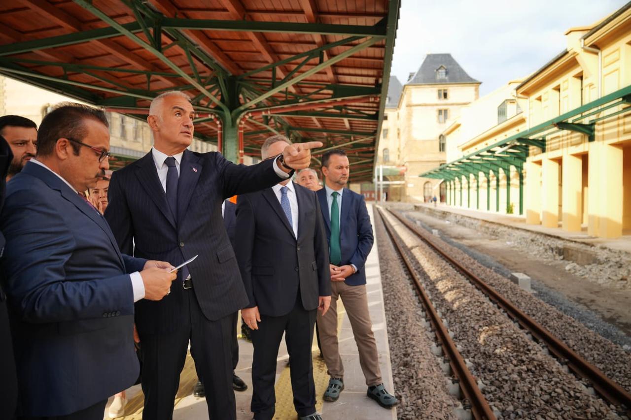 Türkiye’s Minister of Culture and Tourism Mehmet Nuri Ersoy inspects the restoration works at Haydarpasa Station in Istanbul, Türkiye, Sept. 15, 2025. (AA Photo)