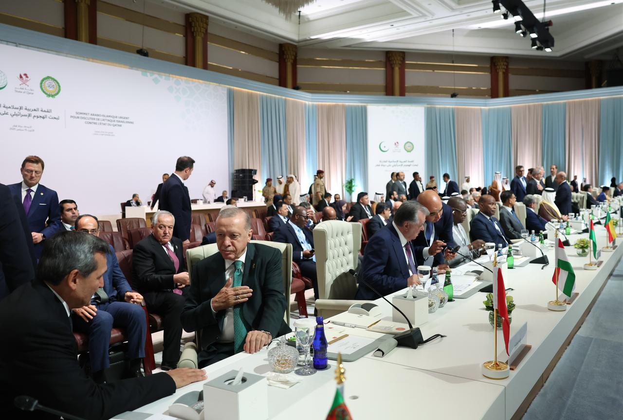 President Erdogan attends the Organisation of Islamic Cooperation - Arab League Extraordinary Summit,  Sept. 15, 2025, in Doha, Qatar. (Photo via Turkish Presidency / Murat Kula)