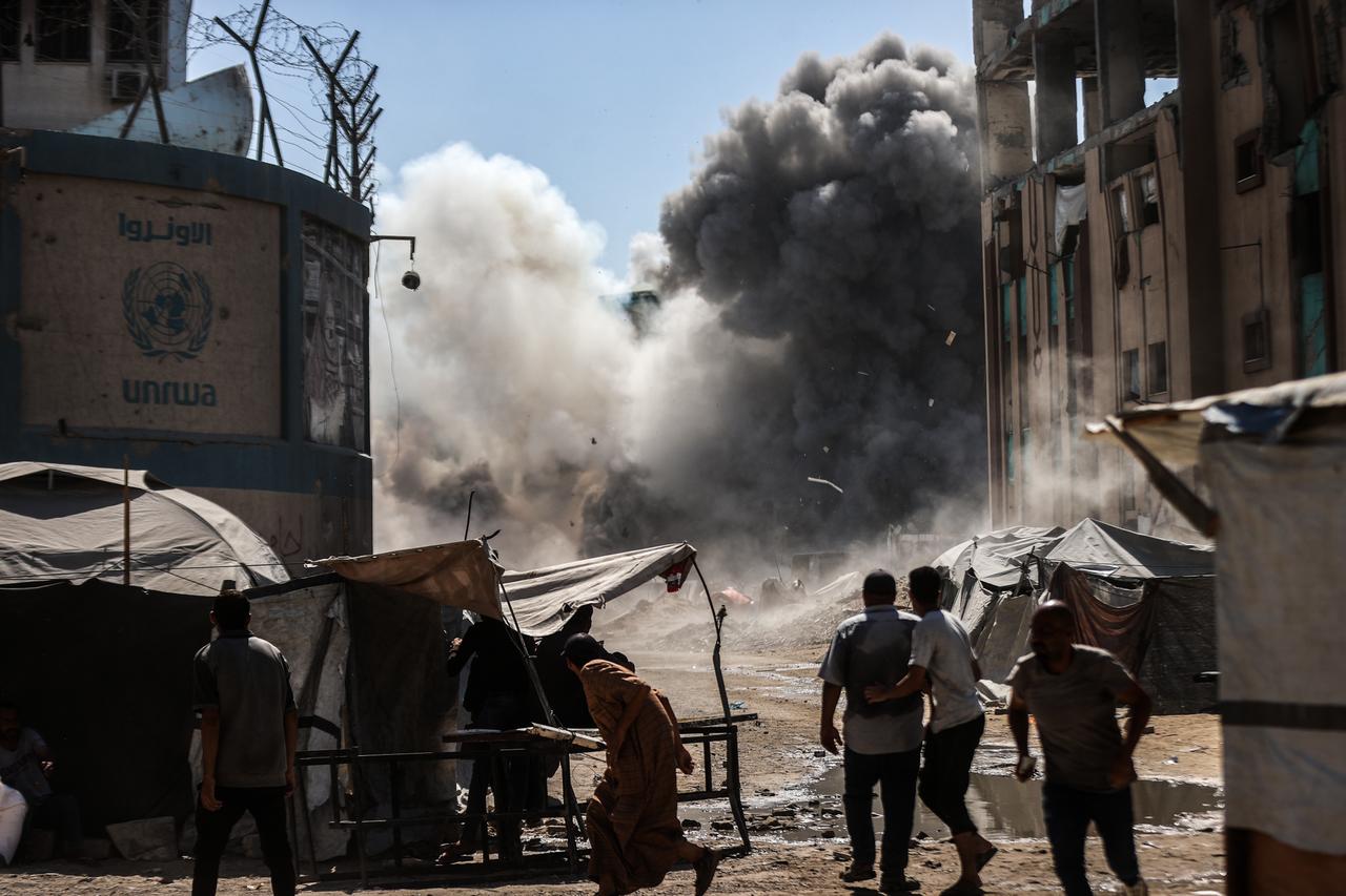 Smoke rises following Israeli airstrikes that hit and destroyed multiple buildings and high-rise towers in Gaza City, Gaza, Sept. 14, 2025. (AA Photo)