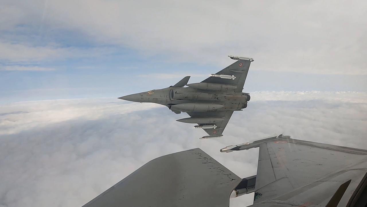 French Air Force Dassault Rafale B fighter jet configured for air-to-air weaponry deployed at an unspecified location in Polish airspace, Sept. 13, 2025. (Photo by Handout/Etat Major des Armées/AFP)