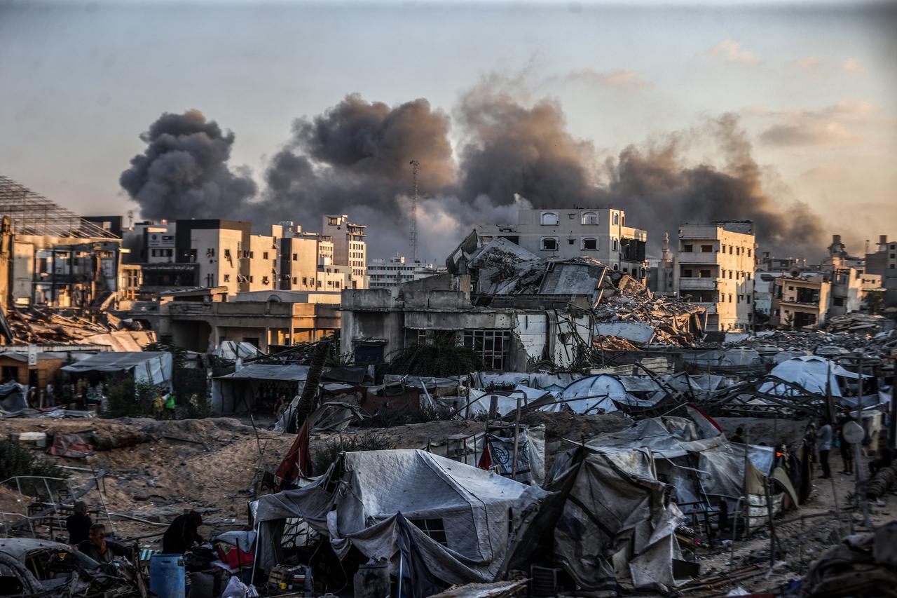 Smoke rises following Israeli airstrikes that hit and destroyed multiple buildings and high-rise towers in Gaza City, Gaza, Sept. 14, 2025. (AA Photo)