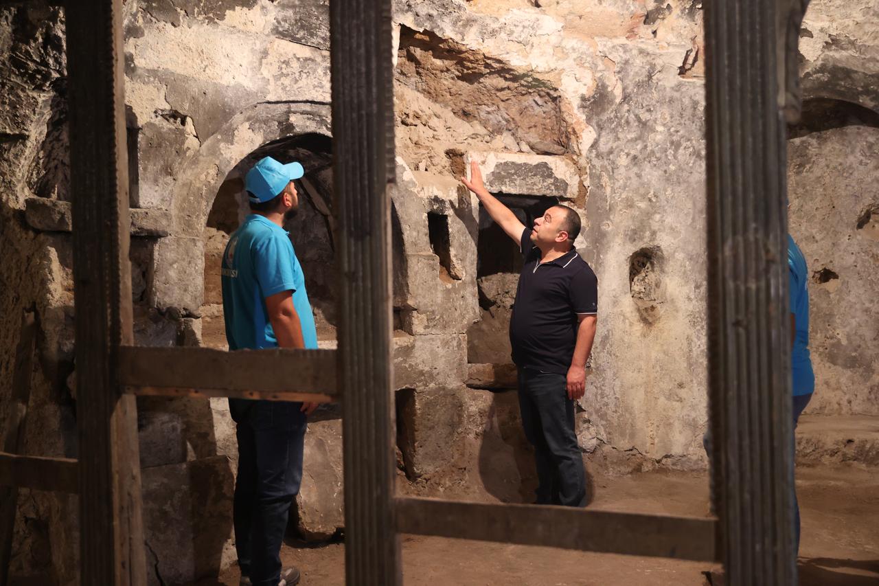 A view of the restoration works at the Aya Maryeros Underground Monastery in Derinkuyu, Nevsehir, Türkiye, believed to have served as a mental hospital during the Byzantine era, Sept. 15, 2025. (AA Photo)