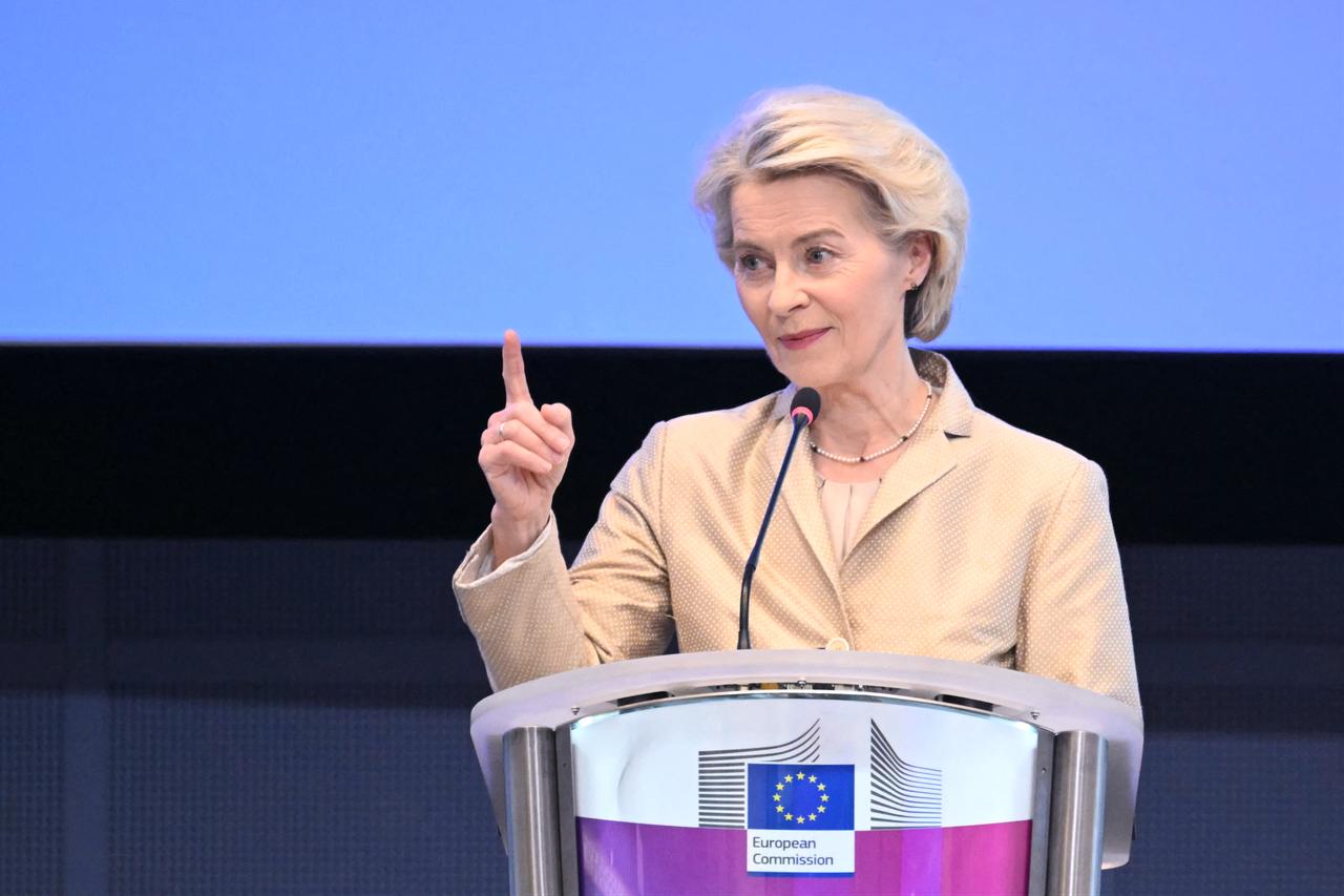 European Commission President Ursula von der Leyen gives a press conference at EU headquarters in Brussels, Sept. 16, 2025. (AFP Photo)