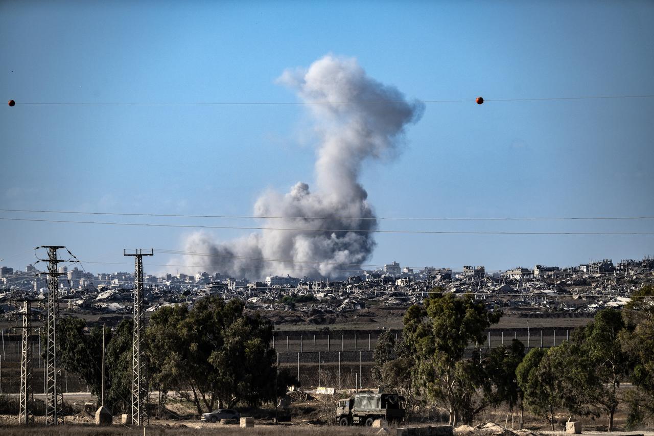 Smoke rises after Israeli airstrikes hit  Gaza Strip as Israel's attacks continue, leaving behind widespread destruction, seen from the border area, Sept. 16, 2025. (AA Photo)
