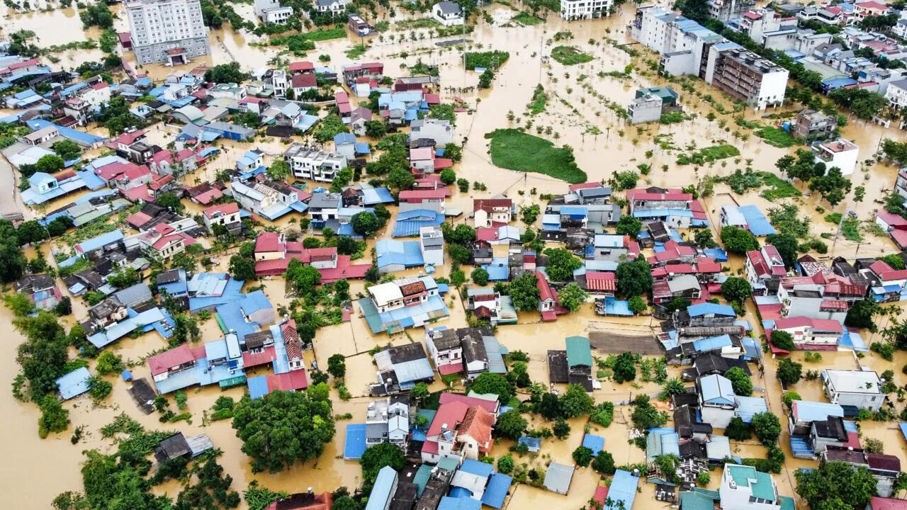 Drone view of flooded residential areas after Typhoon Yagi brought torrential rain and landslides across northern Vietnam, September 12, 2024. (AFP Photo)