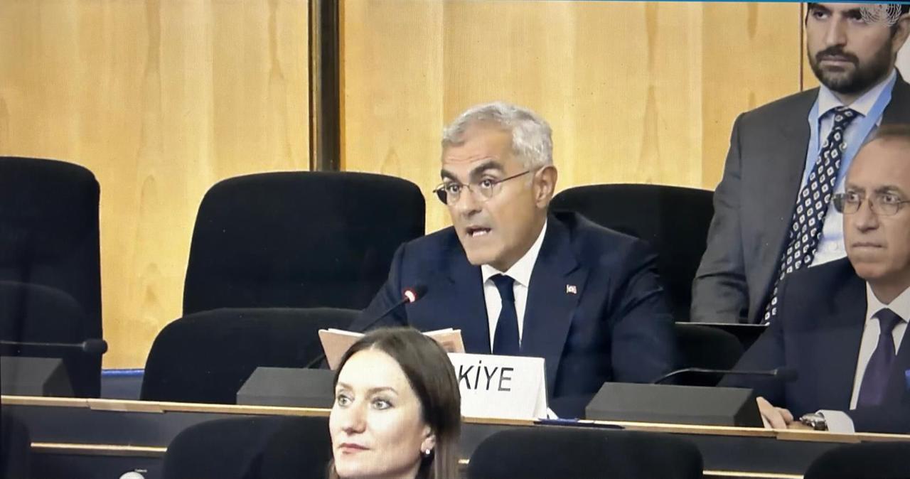 Ambassador Burak Akcapar, Türkiye's Permanent Representative to the UN Geneva Office, speaking during an emergency meeting at UN Human Rights Council's 60th session, Sept. 16, 2025. (Photo via X/@TC_BMCenevreDT)