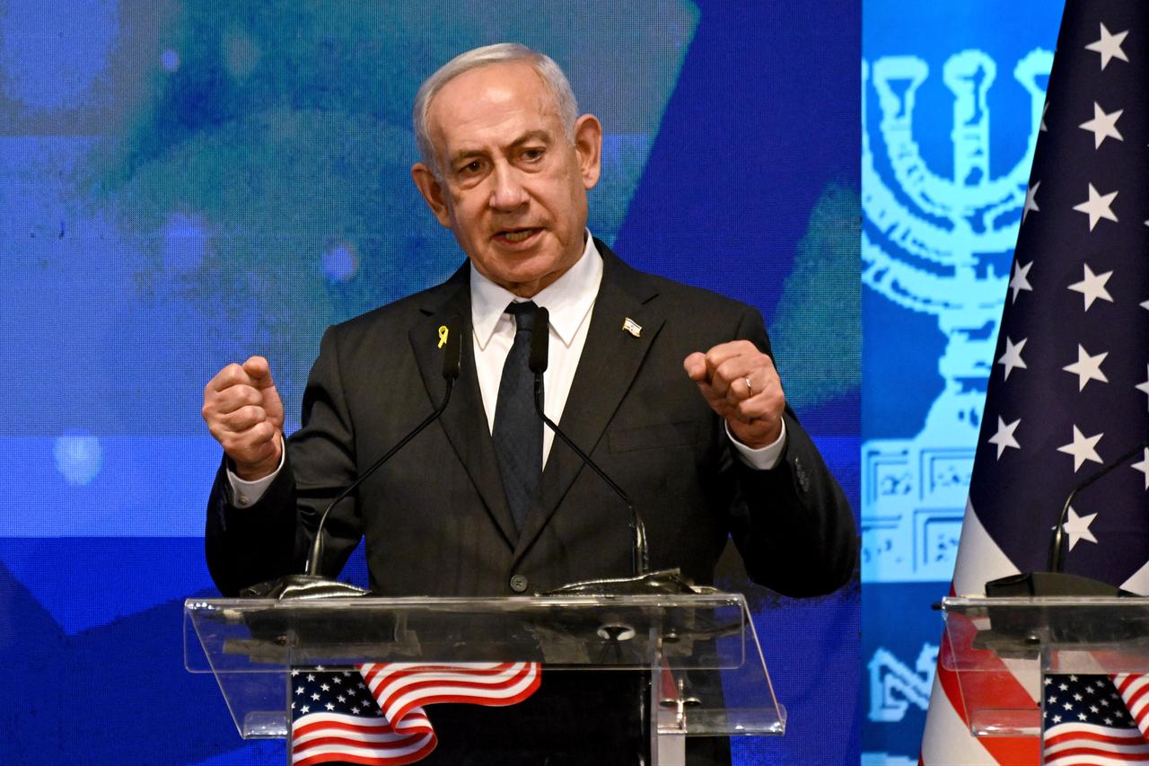 Israeli Prime Minister Benjamin Netanyahu speaks to members of a bipartisan delegation of American legislators in Jerusalem, Sept. 15, 2025. (AFP Photo)