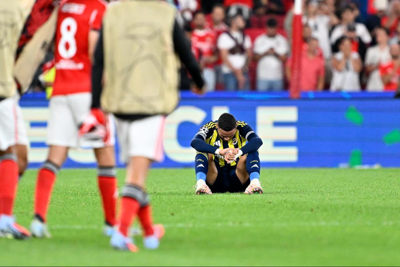Fenerbahce player shows his disappointment after the final whistle during the UEFA Champions League play-off second leg match between Benfica and Fenerbahce at Estadio da Luz in Lisbon, Portugal on August 27, 2025. (AA Photo)