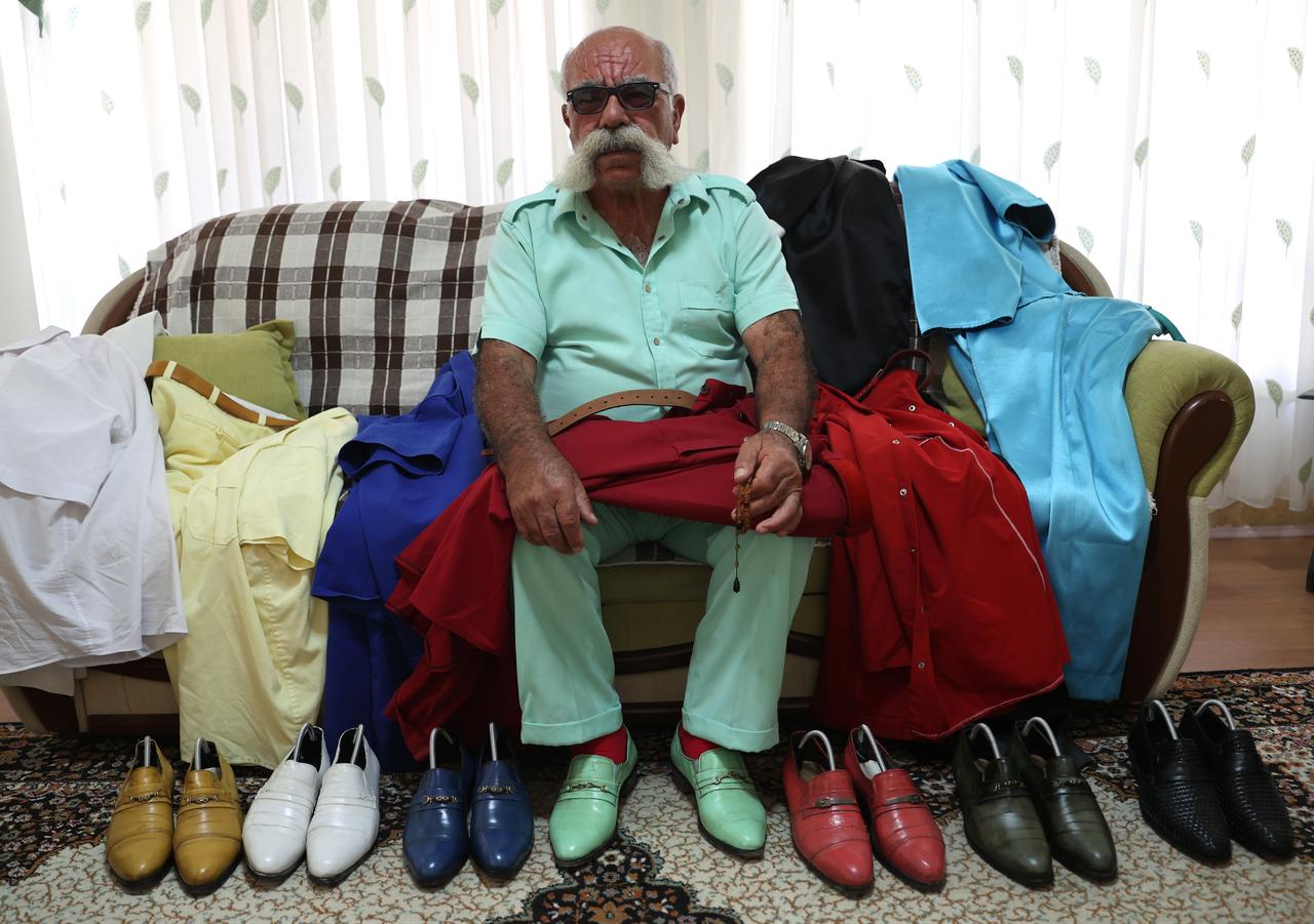 A photo of Nureddin Ortacal’s meticulously coordinated outfits. Nevsehir, Türkiye, September 17, 2025. (AA Photo)