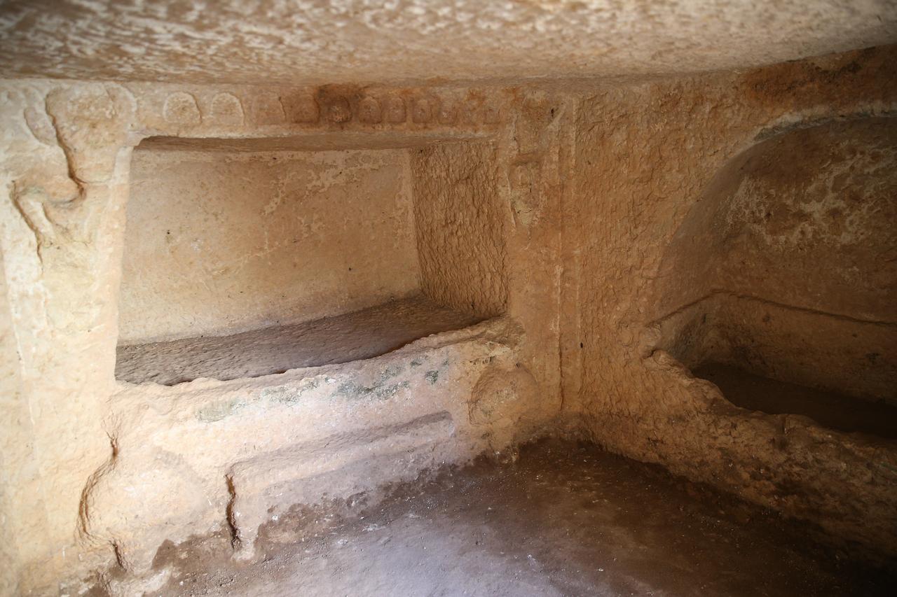 Interior view of one of the eight Roman era chamber tombs discovered at Tharsa ancient city in Adiyaman, Türkiye, September 18, 2025. (AA Photo)