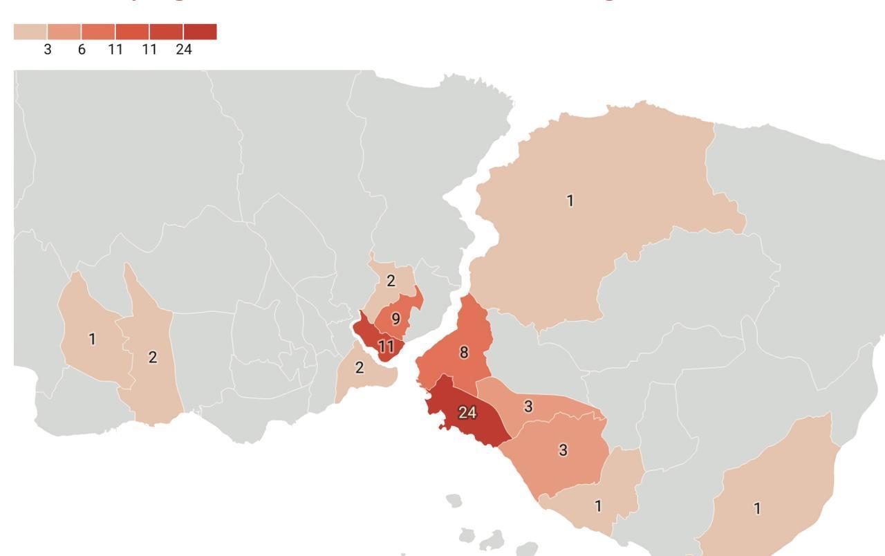 A graphic showing the number of theater stages per district in Istanbul, taken from the "Communication Habits of Theater Venues" report.