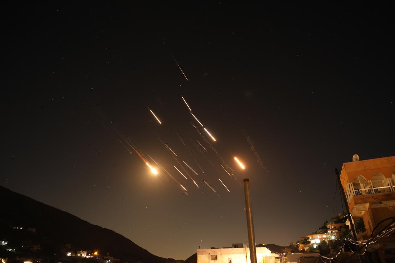 Ballistic missiles launched by Iran as part of renewed retaliatory attacks are seen from Nabatieh, Lebanon, on June 14, 2025. (AA Photo)