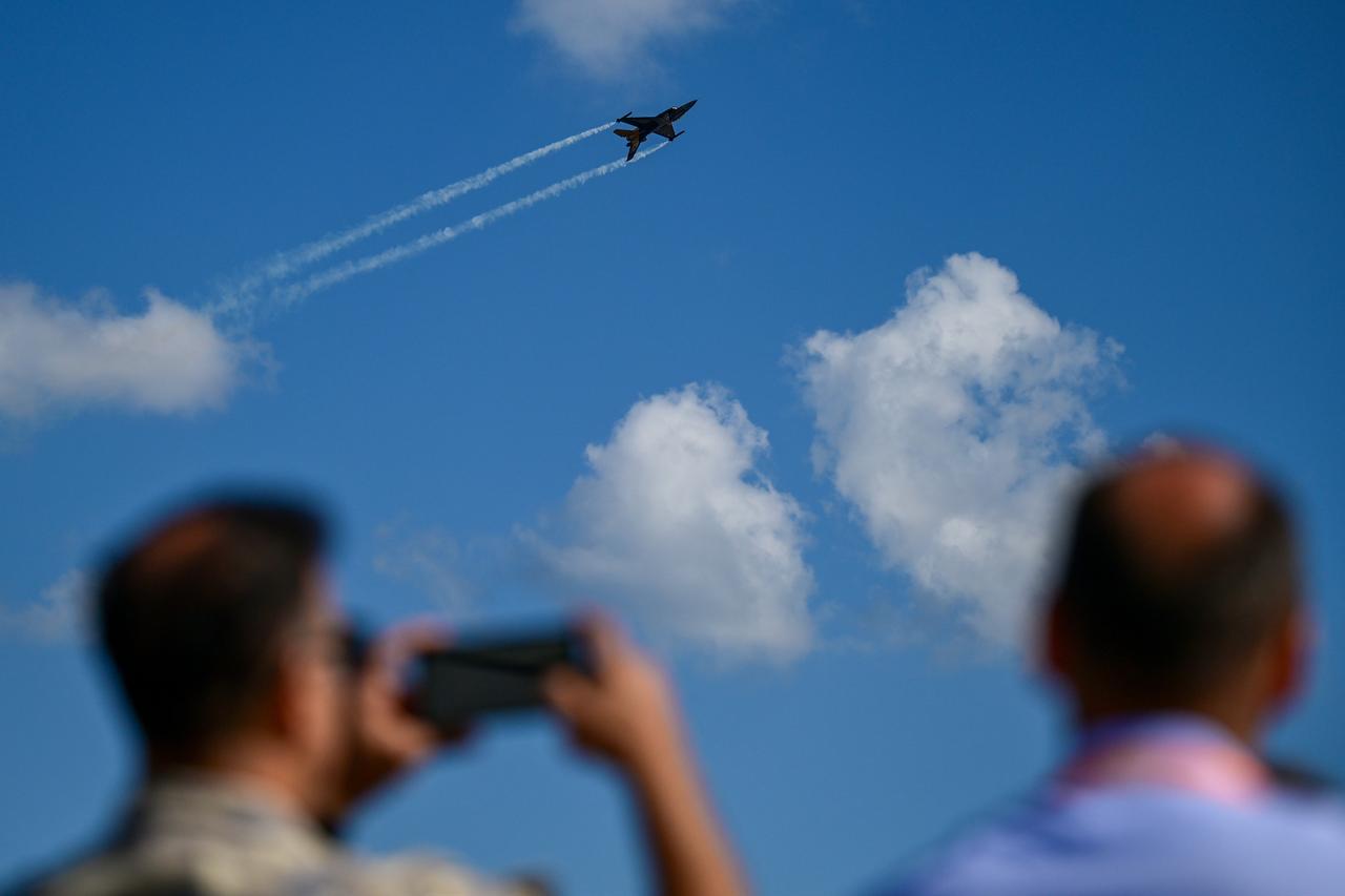 SoloTurk, the aerobatic demonstration team of the Turkish Air Force, performs over Istanbul Ataturk Airport during Türkiye's premier technology and aerospace event Teknofest, organized under the leadership of the Turkish Ministry of Industry and Technology in Istanbul, Türkiye on Sept. 18, 2025. (AA Photo)