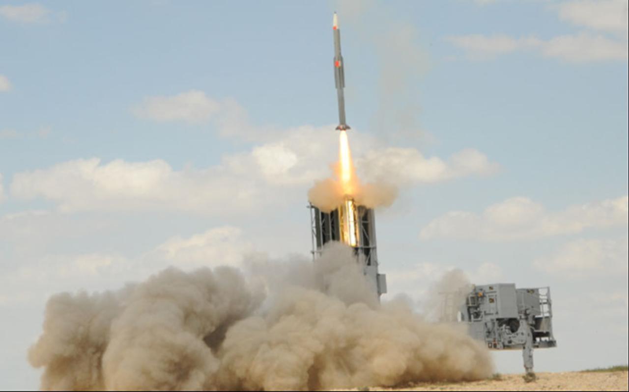 The photo shows a missile that was launched from Israel's Barak MX air defense systems at an undated time and location. (Photo via IAI)