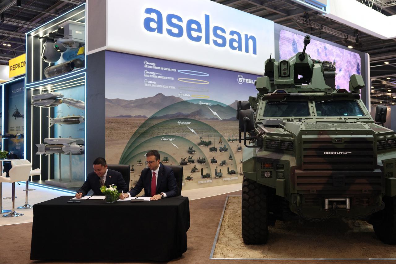Turkish defence company Aselsan's stand at the Defence and Security Equipment International (DSEI) fair, in east London, September 9, 2025. (AFP Photo)