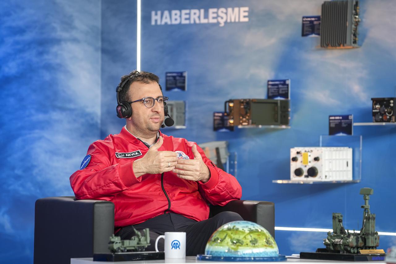 Aselsan General Manager Ahmet Akyol is speaking at the AA Technology Desk held at the event venue during Teknofest in Istanbul, Türkiye, Sept. 19, 2025. (AA Photo)